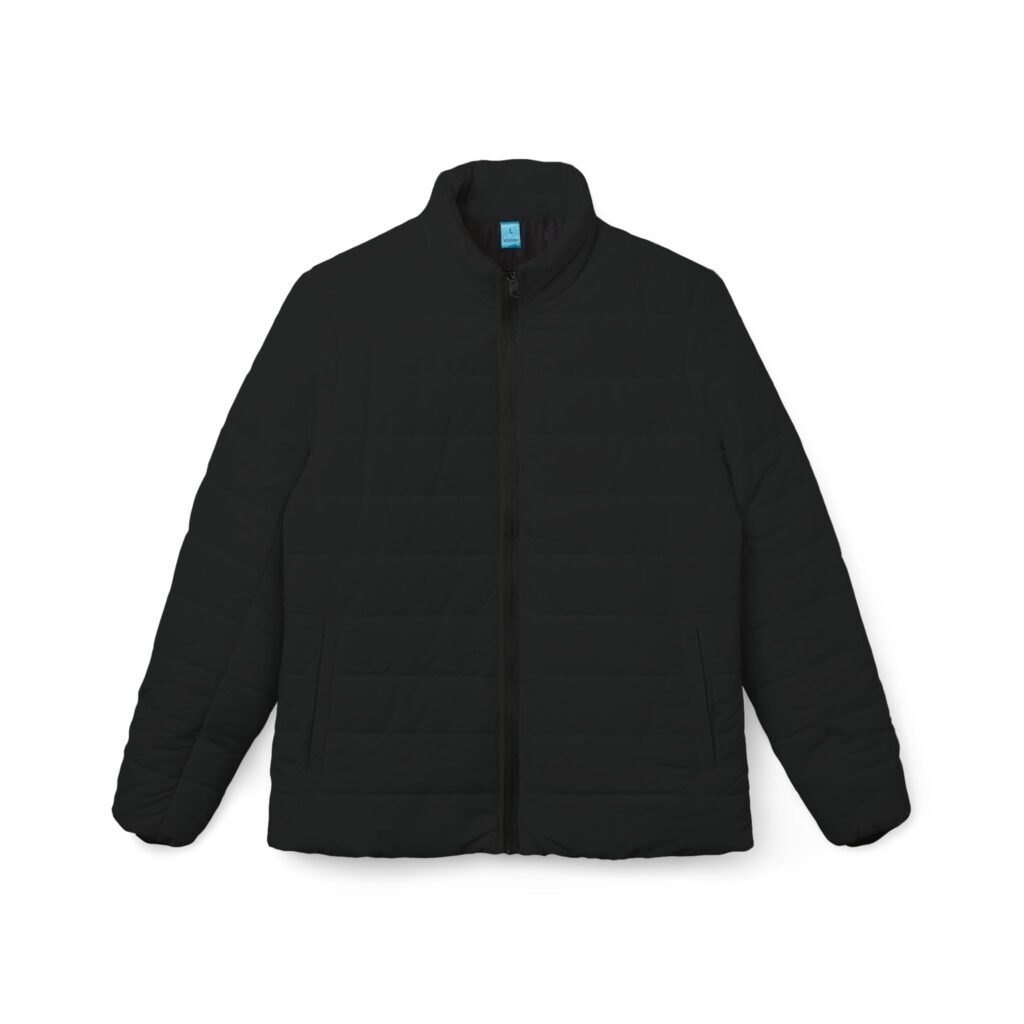 Black Puffer Jacket with lion design