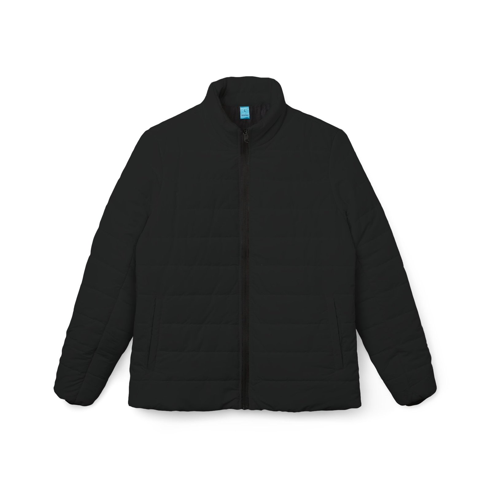 Black Puffer Jacket with lion design