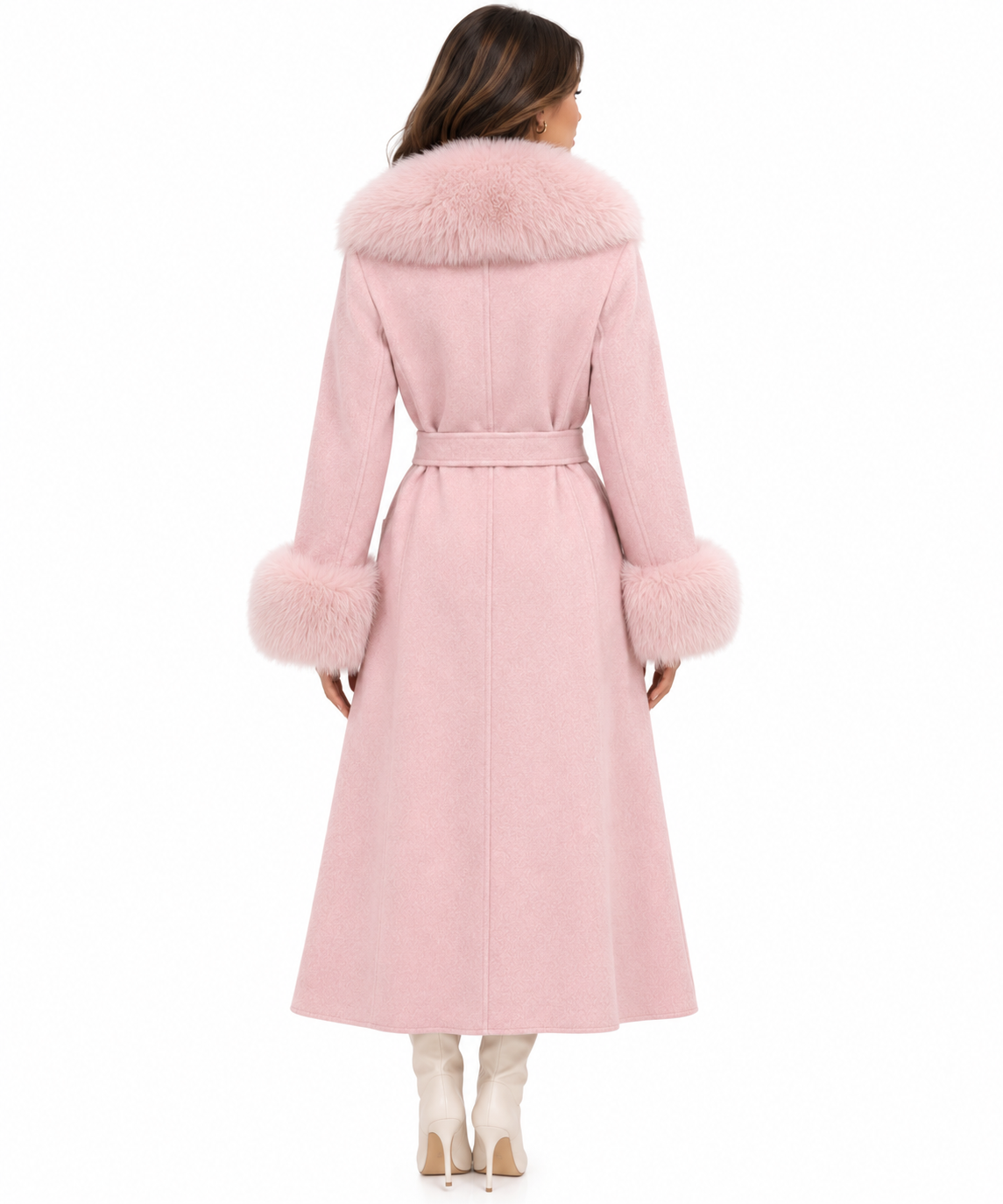 Elegant 100% Wool Coat with Fur Collar - Image 4