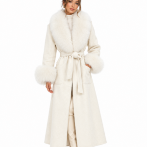 Elegant 100% Wool Coat with Fur Collar
