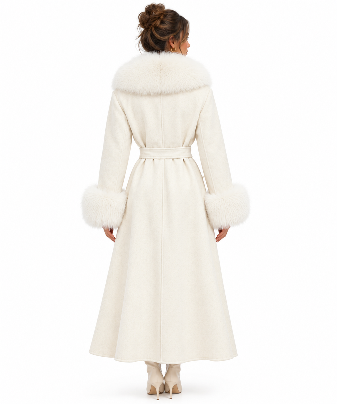Elegant 100% Wool Coat with Fur Collar - Image 6