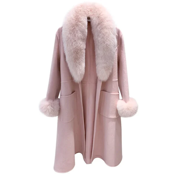 Elegant 100% Wool Coat with Fur Collar - Image 5